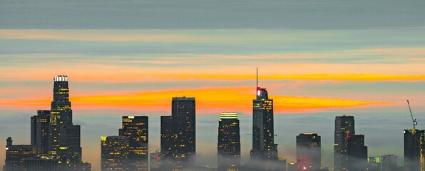 Wall Mural - 4K Image: Los Angeles Downtown Skyline at Twilight Right After Sunset