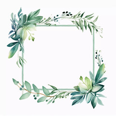 Wall Mural - Template frame design with watercolor greenery leaf and branch, watercolor invitation , beautiful floral wreath