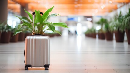 An ecoconscious traveler choosing green travel options, focusing on sustainable aviation practices to reduce carbon footprint and protect the environment.