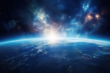 Wall Mural - Illustration of planet Earth with light and clouds in outer space
