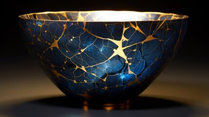 kintsugi bowl made of nebula and stars, copy space, 16:9