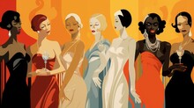 Pop Art Deco, Ladies Of Different Ethnicities At A Art Deco Ball, 16:9