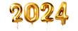 2024 in golden balloons, New Year's Eve, isolated