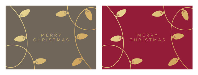 Wall Mural - merry christmas card blank design template. set of christmas cards with christmas lights background 