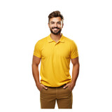 Fototapeta  - professional looking 32 year old Caucasian male landscaper wearing  yellow gold polo shirt