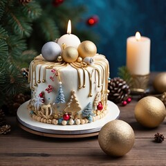 Wall Mural - New Year Cake, Christmas Cake, ornaments,