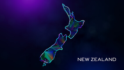 Wall Mural - futuristic sweet new zealand map polygonal blue purple colorful connected lines dots and facet wiref