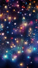 Wall Mural - Dark background with colorful christmas light of garland and bokeh