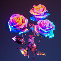 Canvas Print - Holographic of roses.  Holographic textured. Iridescent rainbow foil.