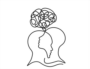 concept of confusion in the head. continuous one line drawing. problems stress illness and depressio
