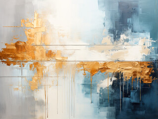 Wall Mural - Blue and gold oil painting, abstract art.