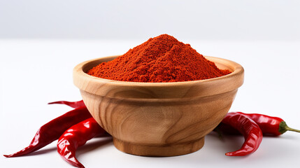 A chilli powder in the bowl in the white background. Made with generative ai