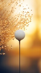 Poster - A golf ball on a tee with some flowers in the background, AI