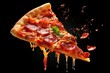 © esp2k - Delicious Slice of Pepperoni Pizza with Dripping Sauce on Black Background