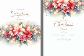 Wall Mural - watercolor poinsettia Christmas invitation card template