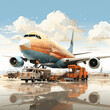 An illustration capturing the scene of a cargo plane being loaded with goods, showcasing the logistics and operations at an airport
