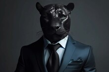 Black Panther Suit. Portrait Retro Vintage Cat Animal. Generate Ai