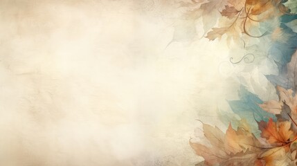 Wall Mural - Brown watercolor background with autumn leaves