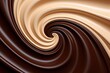 Chocolate elegance. Brown swirls and creamy waves in abstract motion. Liquid temptation. Whirling delight in deliciously wavy background