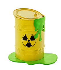 Toxic barrel with a leaking green substance. Transparent background. 3D illustration