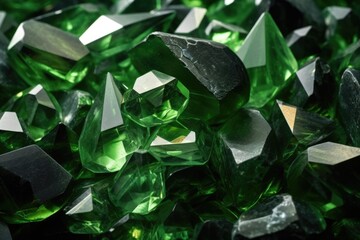 Close up view of green gemstones