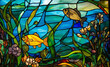 Fische - Glasmalerei Mosaik von Tieren am Teich - buntes Tiffany Glas