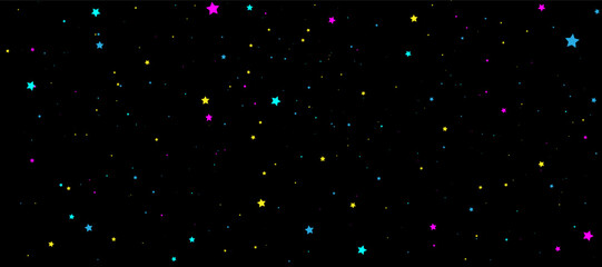 Wall Mural - black vector background with cartoon holographic stars illustration