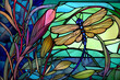 Libelle - Glasmalerei Mosaik von Tieren am Teich - buntes Tiffany Glas