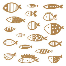 Gold Fish. Set. Cute Illustration.