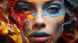 woman face with a paint splash on  showing beauty industry