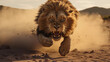 Wild Lion Rushing for the Charge, Claws Stretched for a Mortal Strike, Generative AI