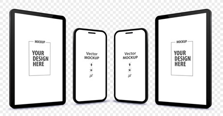 Wall Mural - mobile phone and tablet computer vector mockup illustration with perspective view. mobile device bla