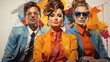 © Eugenia - Bold abstract composition using bright colors, group of smart business people wearing glasses dressed in fashionable clothes, advertising banner, pop art style