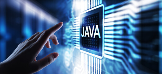 Wall Mural - Java programming language application and web development concept on virtual screen.
