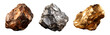 Bronze silver and gold nugget, cut out - stock png.