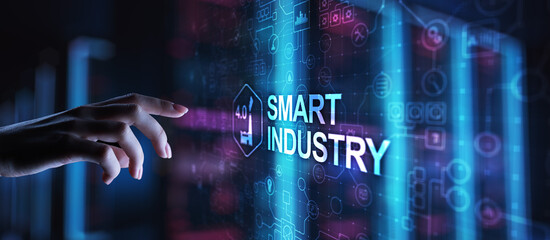 Wall Mural - Smart industry 4.0, automation and optimisation concept on virtual. Business and modern technology concept.