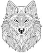 Mandala, black and white illustration for animal coloring, wolf.