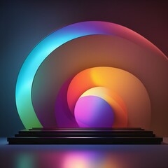 Wall Mural - 3d rendering of an abstract neon rainbow color with a circular object on a background 3d rendering of an abstract neon rainbow color with a circular object on a background 3d illustration of colorful 