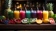 Colorful Fresh Juice Bar.  Vibrant Smoothie Selection