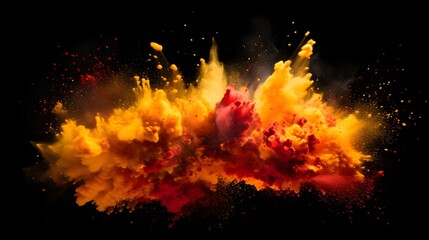 Wall Mural - a red and yellow explosion of powder on a black background Generative AI