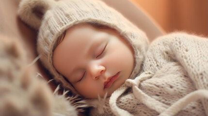 Close-up portrait of a newborn sleeping baby