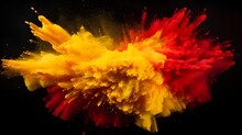 A Red And Yellow Explosion Of Powder On A Black Background Generative AI