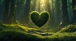 green moss heart in the forest love of nature