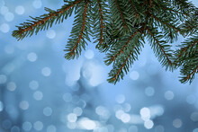 Weihnachtlicher Hintergrund Mit Tannenzweige Und Glitzernden Schneeflocken