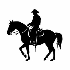 Wall Mural - Cowboy on a horse black icon on white background. Cowboy on a horse silhouette