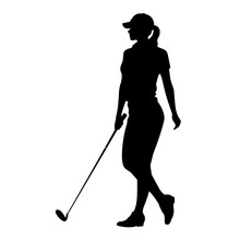 Golf Player Black Icon On White Background. Golf Player Silhouette