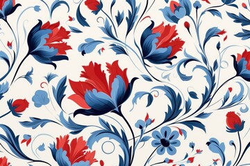 Wall Mural - Abstract floral pattern. Blooming red and blue flowers on a light background