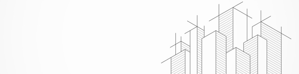 Wall Mural - panoramic view of architectural drawing with building construction for banner or website header temp