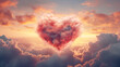 On Valentine Day, a Beautiful Heart in the Clouds as Abstract Background, Generative AI