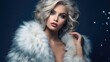 © inna717 - woman in luxurious fur coat. Fashion model girl in blue fox fur coat. Perfect makeup and accessories. Beautiful luxury winter lady. Generative AI